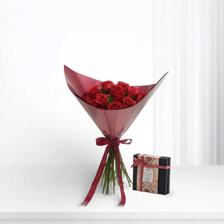 24 Red Roses Love Bouquet Chocolate Combo - Zuvees.ae