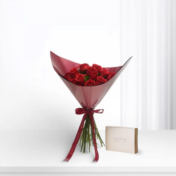 24 Red Roses Love Bouquet Chocolate Combo - Zuvees.ae
