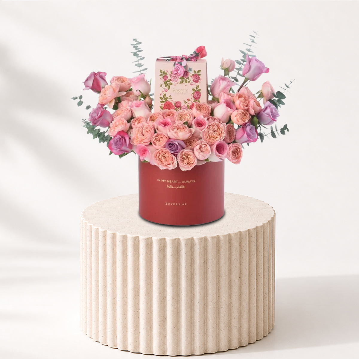 Pink Lovely Garden Love Box with Bostani Chocolates - Zuvees.ae