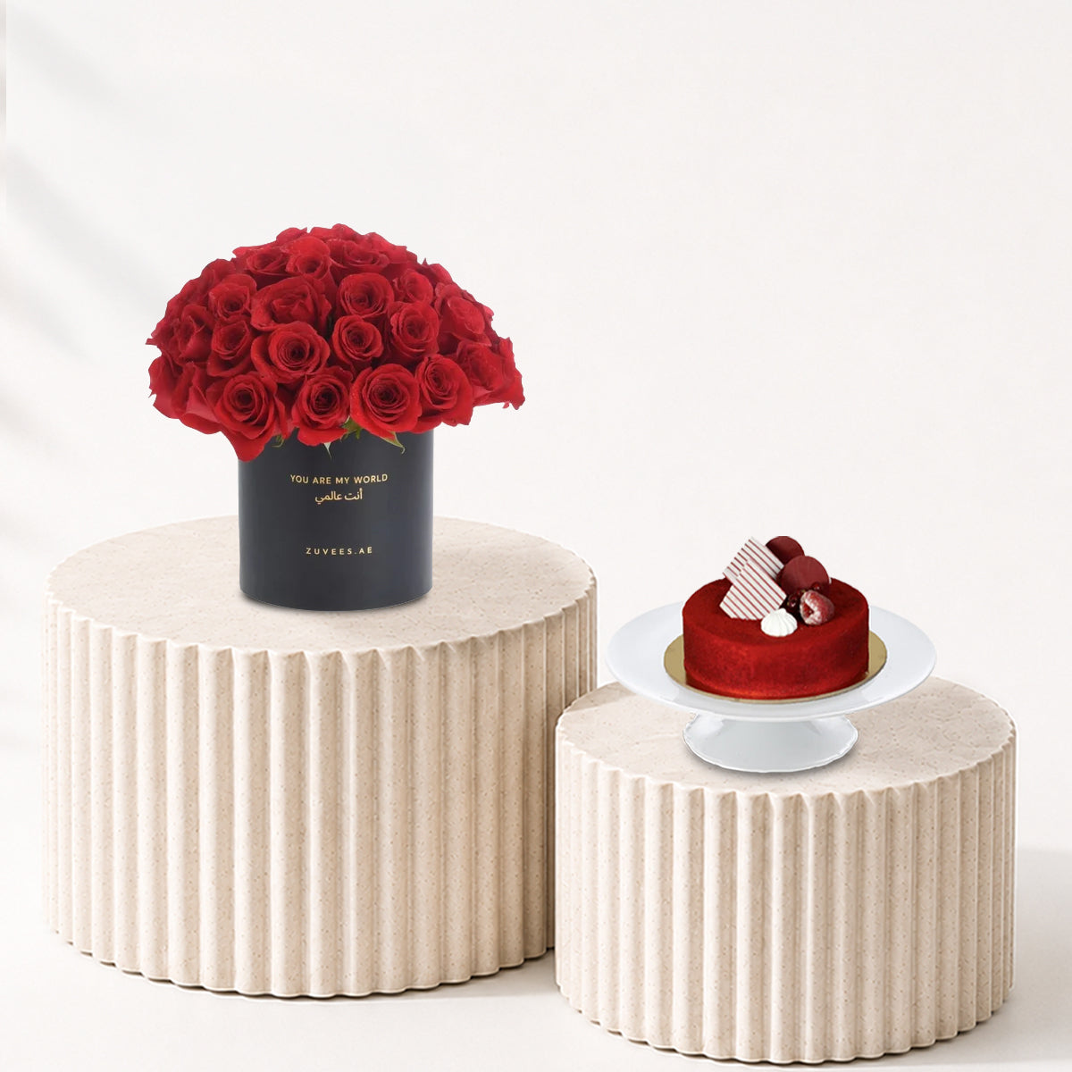 51 Roses in Red Aura Glass Vase Cake Combo - Zuvees.ae