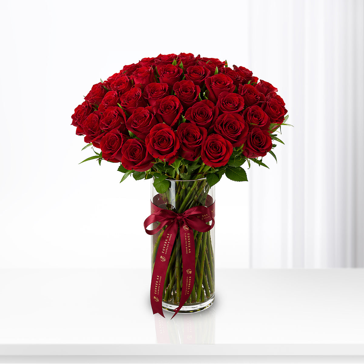 51 Ever Red Roses in Glass Vase