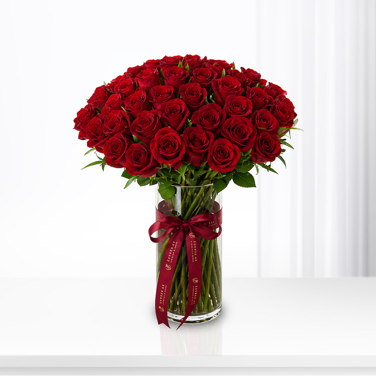 51 Ever Red Roses in Glass Vase