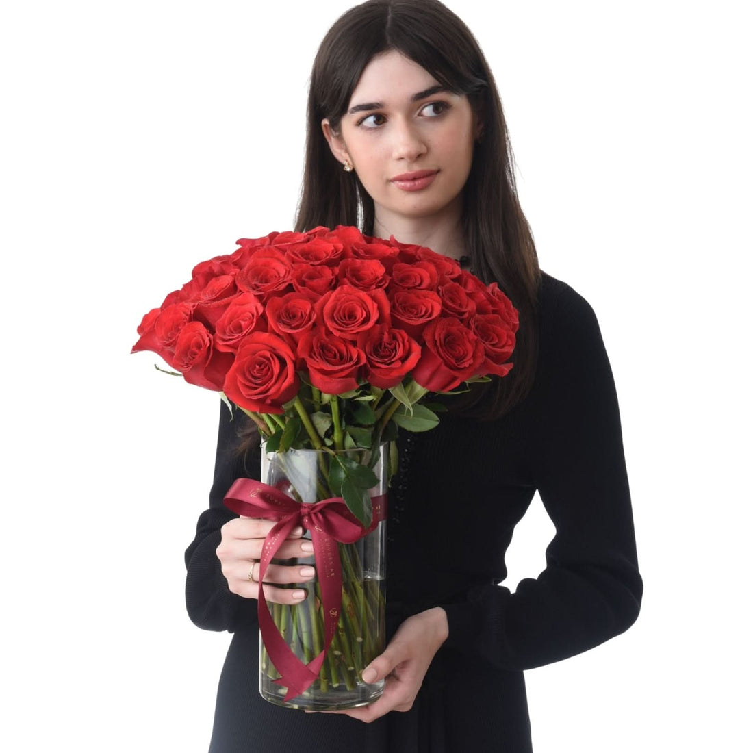 51 Red Roses In Glass Vase - Zuvees.ae