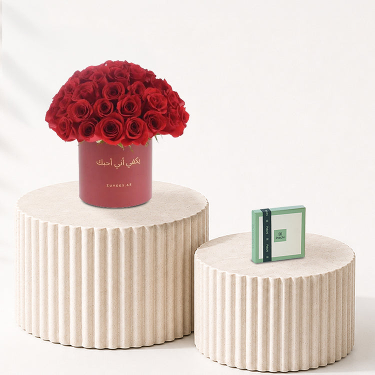 51 Roses in Red Aura Arabic Love Vase Chocolate Combo - Zuvees.ae