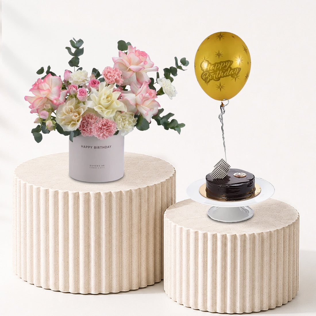 Blush Serenity Birthday Bloom Box &amp; Cake Combo - Zuvees.ae