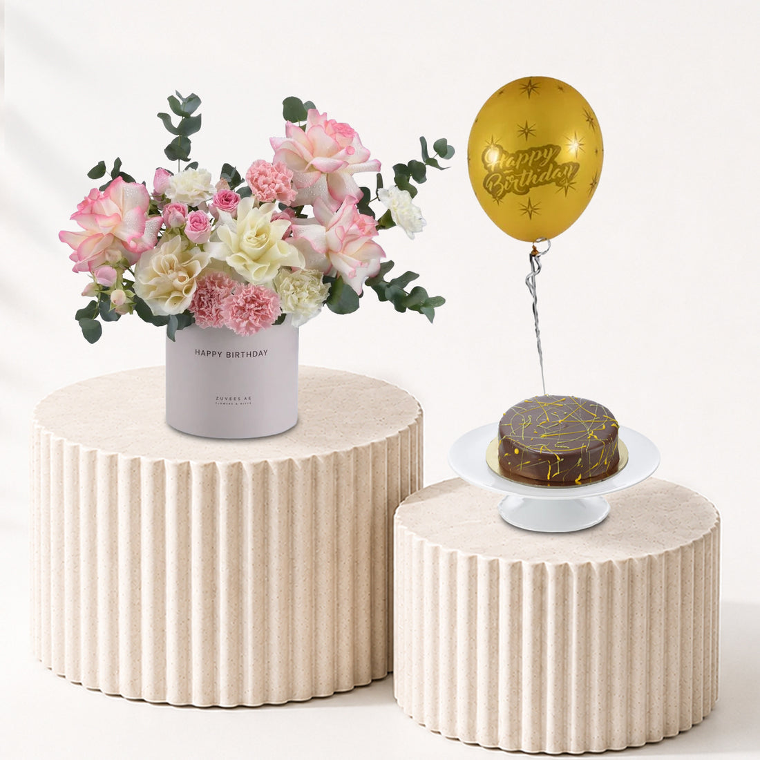 Blush Serenity Birthday Bloom Box &amp; Cake Combo - Zuvees.ae