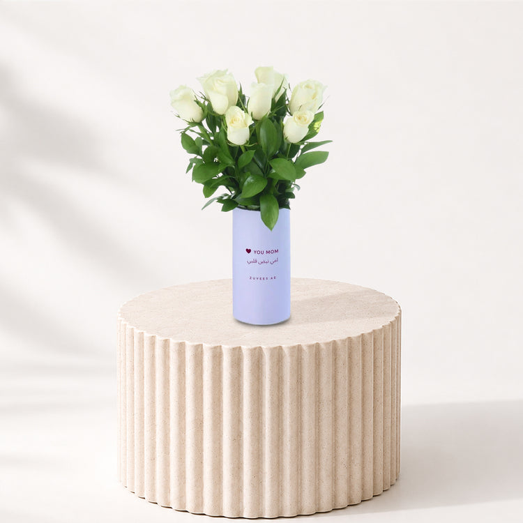 12 White Roses Vase To Mom - Zuvees.ae