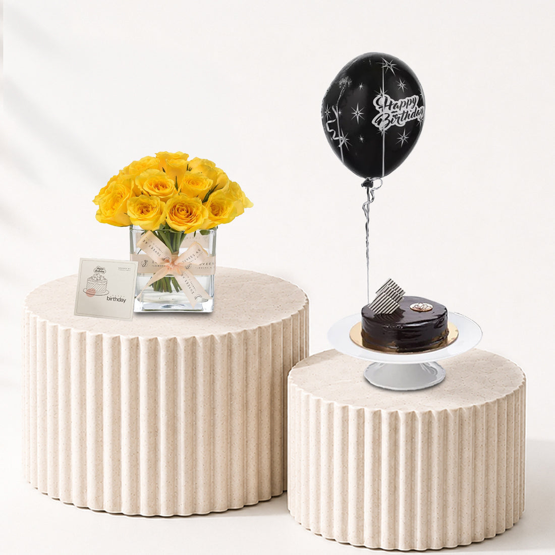 Sunshine Bliss In Glass Vase &amp; Cake Combo - Zuvees.ae