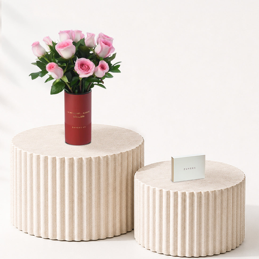 12 Pink Roses Vase To Mom with Zuvees Chocolates - Zuvees.ae