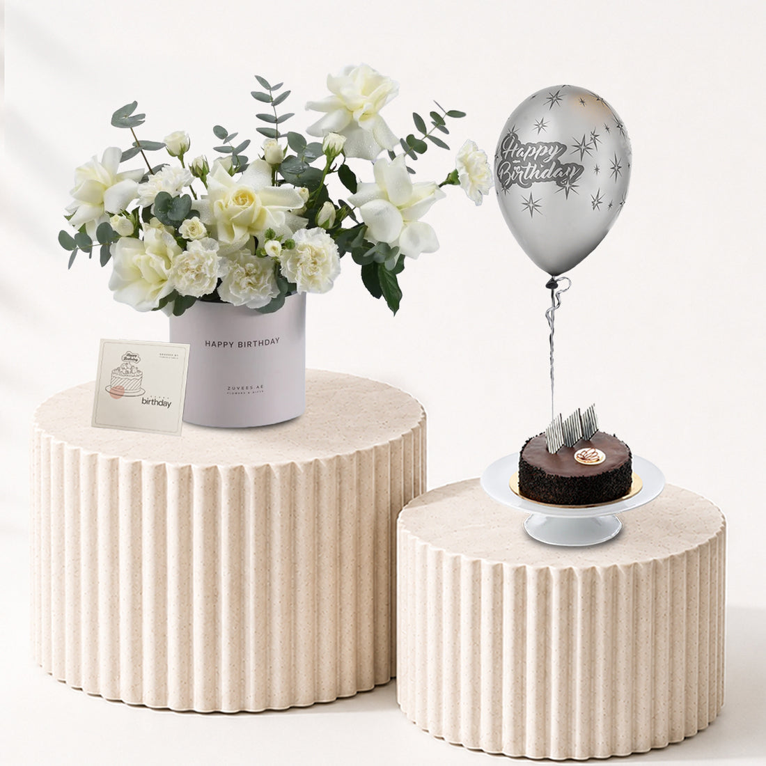 Ethereal White Flower Box &amp; Cake Combo - Zuvees.ae