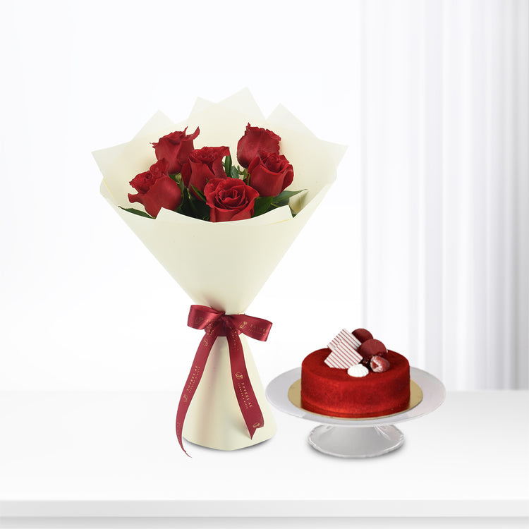 6 Ever Red Roses Bouquet Cake Combo