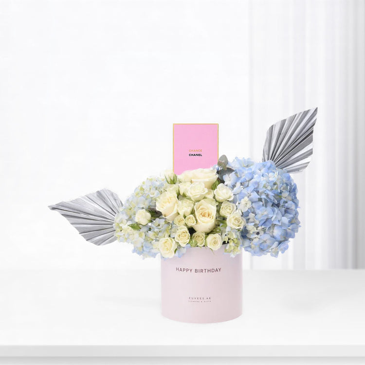 Blue &amp; White Birthday Bloom Box Perfume Combo - Zuvees.ae