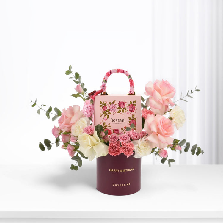 Blushing Delight Birthday Bloom &amp; Chocolate Combo - Zuvees.ae