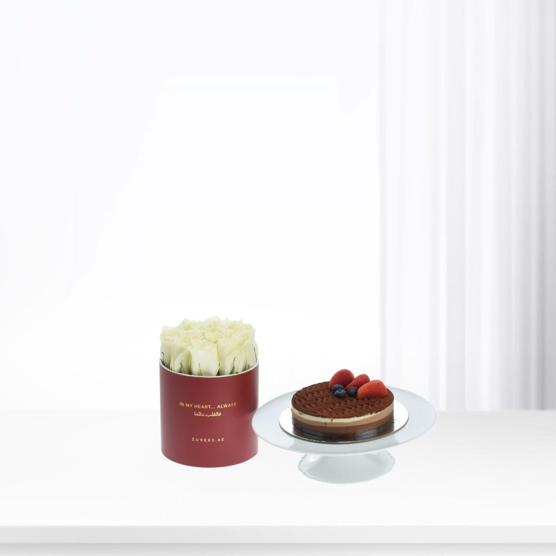 Calm White Roses Cake Combo - Zuvees.ae