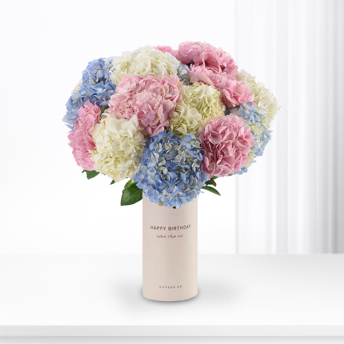 Clouds of Hydrangea in Birthday Vase - Zuvees.ae