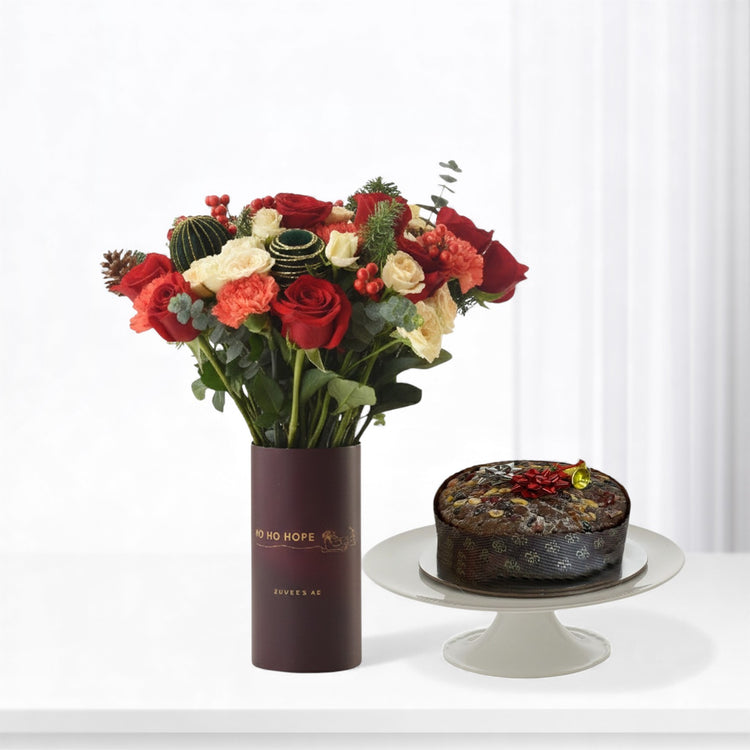 Crimson Ember Christmas Vase with Cake Combo - Zuvees.ae