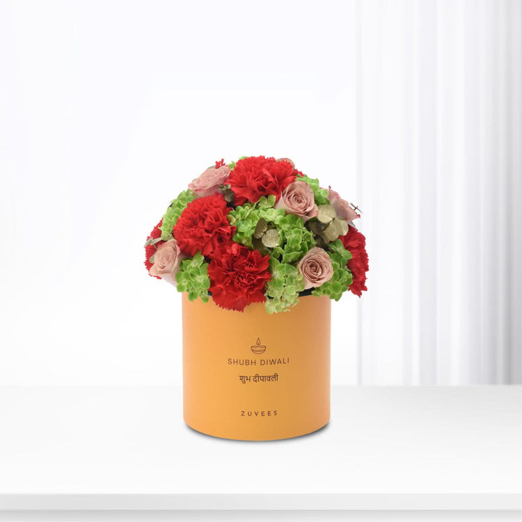 Diwali Cappuccino Rose &amp; Orange Carnation Box - Diwali Gifts