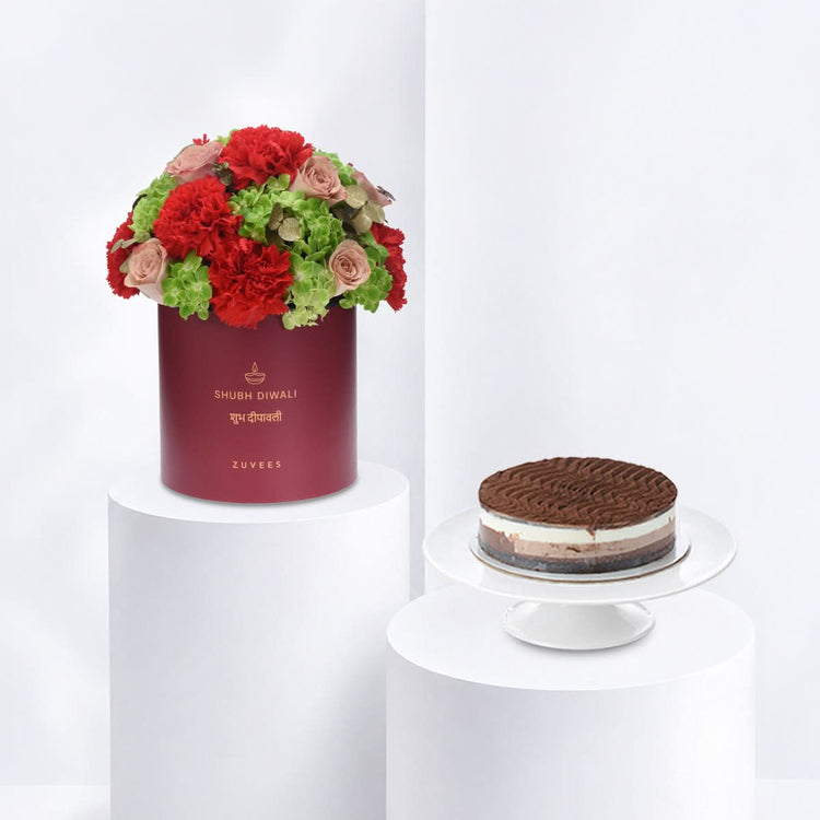 Diwali Cappuccino Rose &amp; Orange Carnation Box - Diwali Gifts