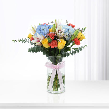 Diwali Festive Bloom Hydrangea, Roses &amp; Lily Arrangement - Diwali Gifts