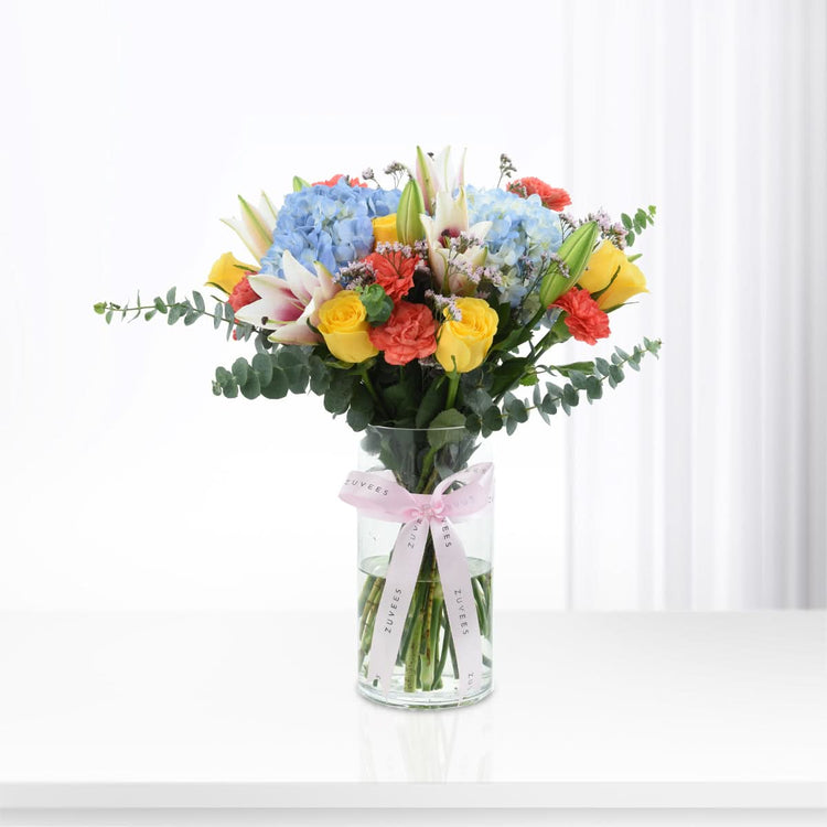 Diwali Festive Bloom Hydrangea, Roses &amp; Lily Arrangement - Diwali Gifts