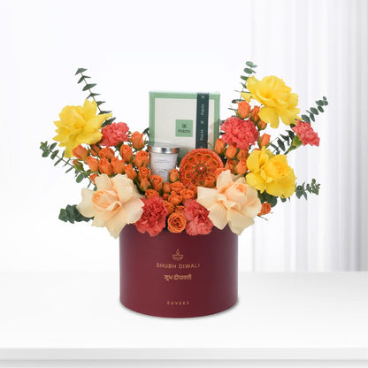 Diwali Golden Bloom &amp; Chocolate Gift Box  - Diwali Gifts