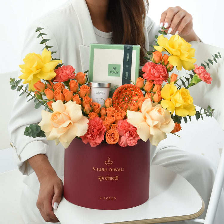 Diwali Golden Bloom &amp; Chocolate Gift Box  - Diwali Gifts