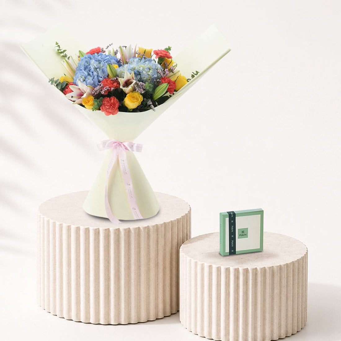 Diwali Hydrangea, Roses &amp; Lily Bouquet Chocolate Combo - Diwali Gifts