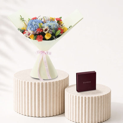 Diwali Hydrangea, Roses &amp; Lily Bouquet Chocolate Combo - Diwali Gifts