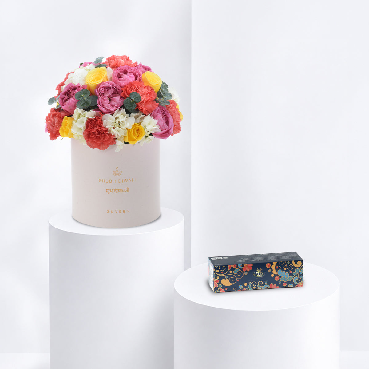 Diwali Mix Floral Bloom White Box Sweets Combo - Diwali Gifts