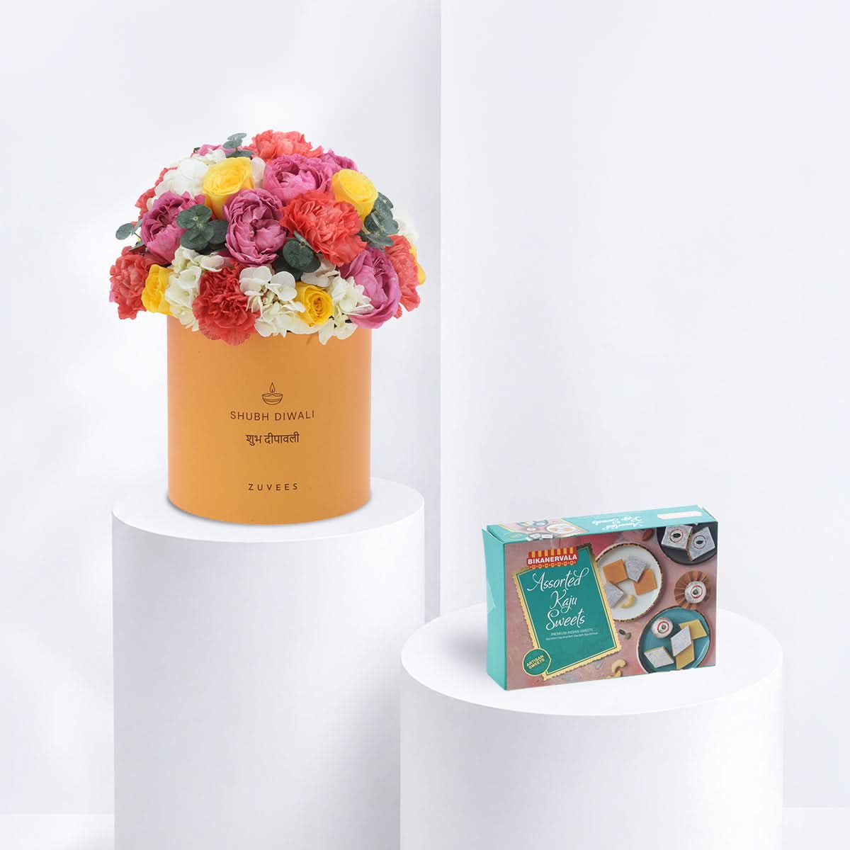 Diwali Mix Floral Bloom Yellow Box Sweets Combo - Diwali Gifts