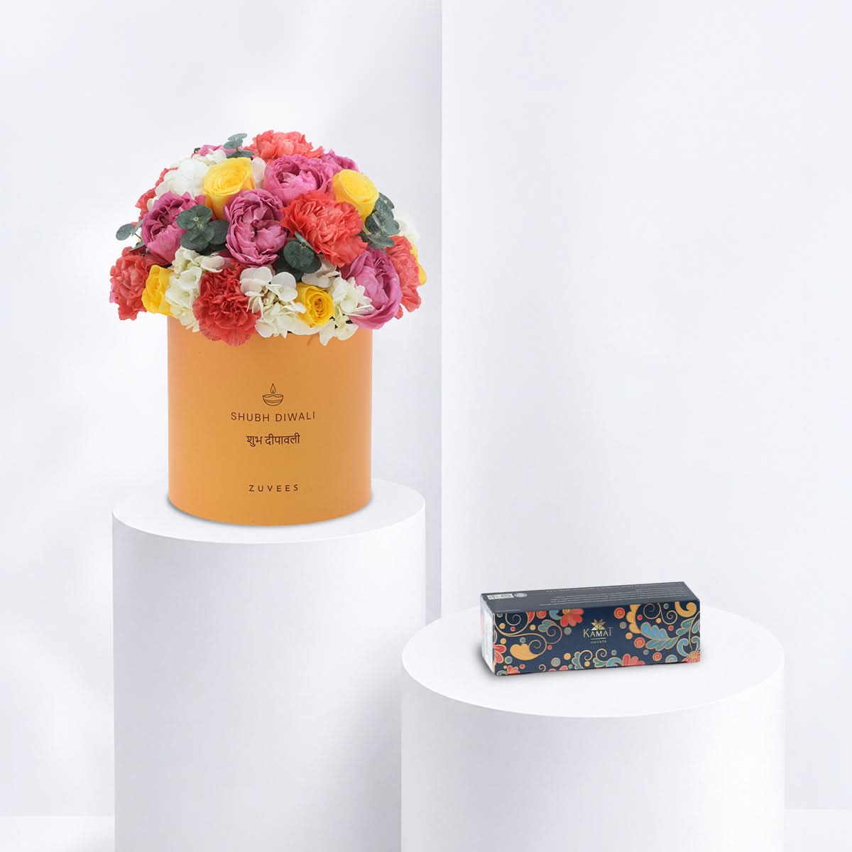 Diwali Mix Floral Bloom Yellow Box Sweets Combo - Diwali Gifts