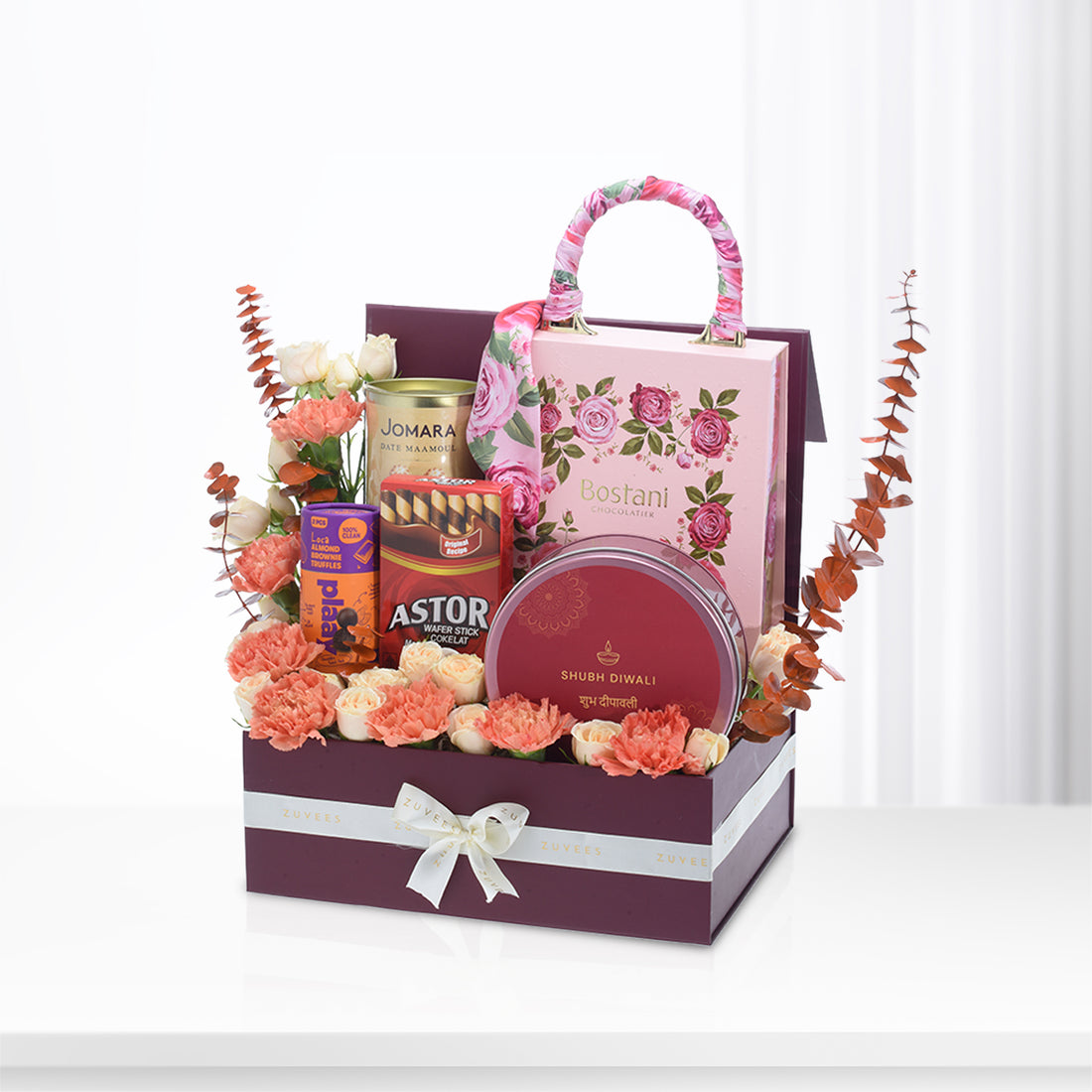 Diwali Orange Bloom &amp; Gourmet Gift Hamper - Diwali Gifts