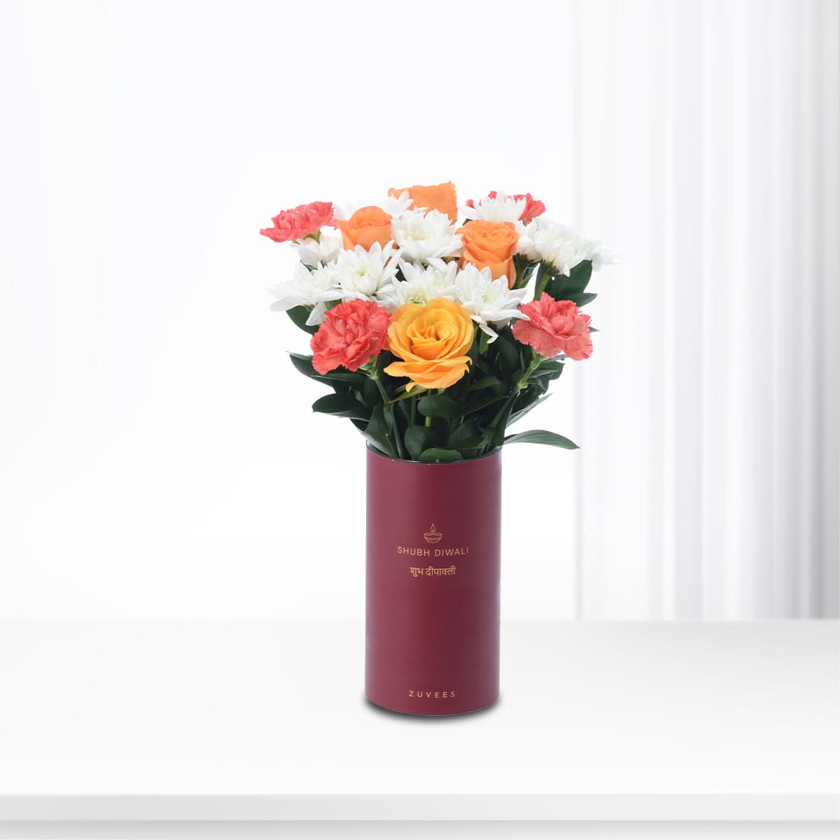 Diwali Orange Rose &amp; Chrysanthemum Flower Vase - Diwali Gifts