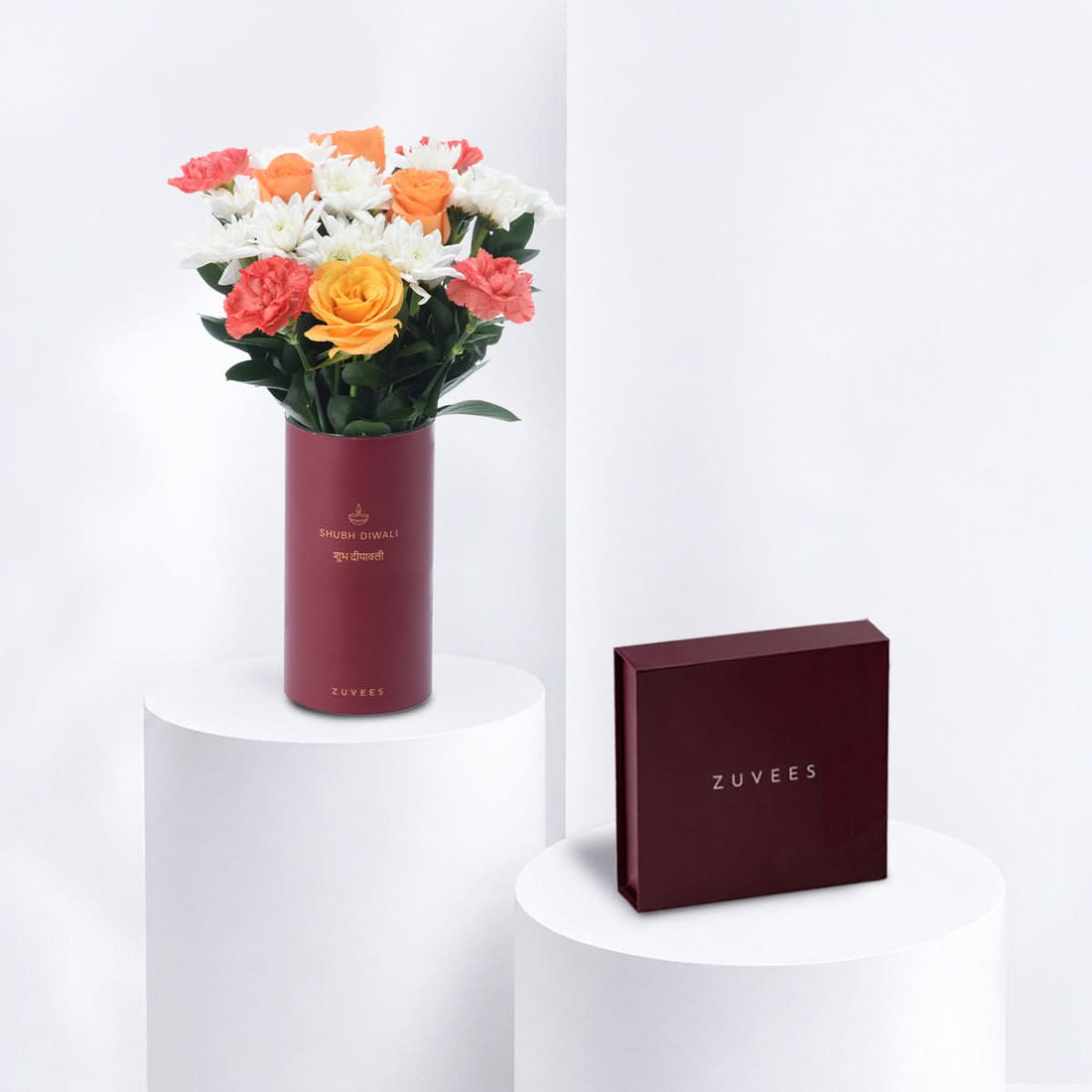 Diwali Orange Rose &amp; Chrysanthemum Vase Chocolate Combo - Diwali Gifts