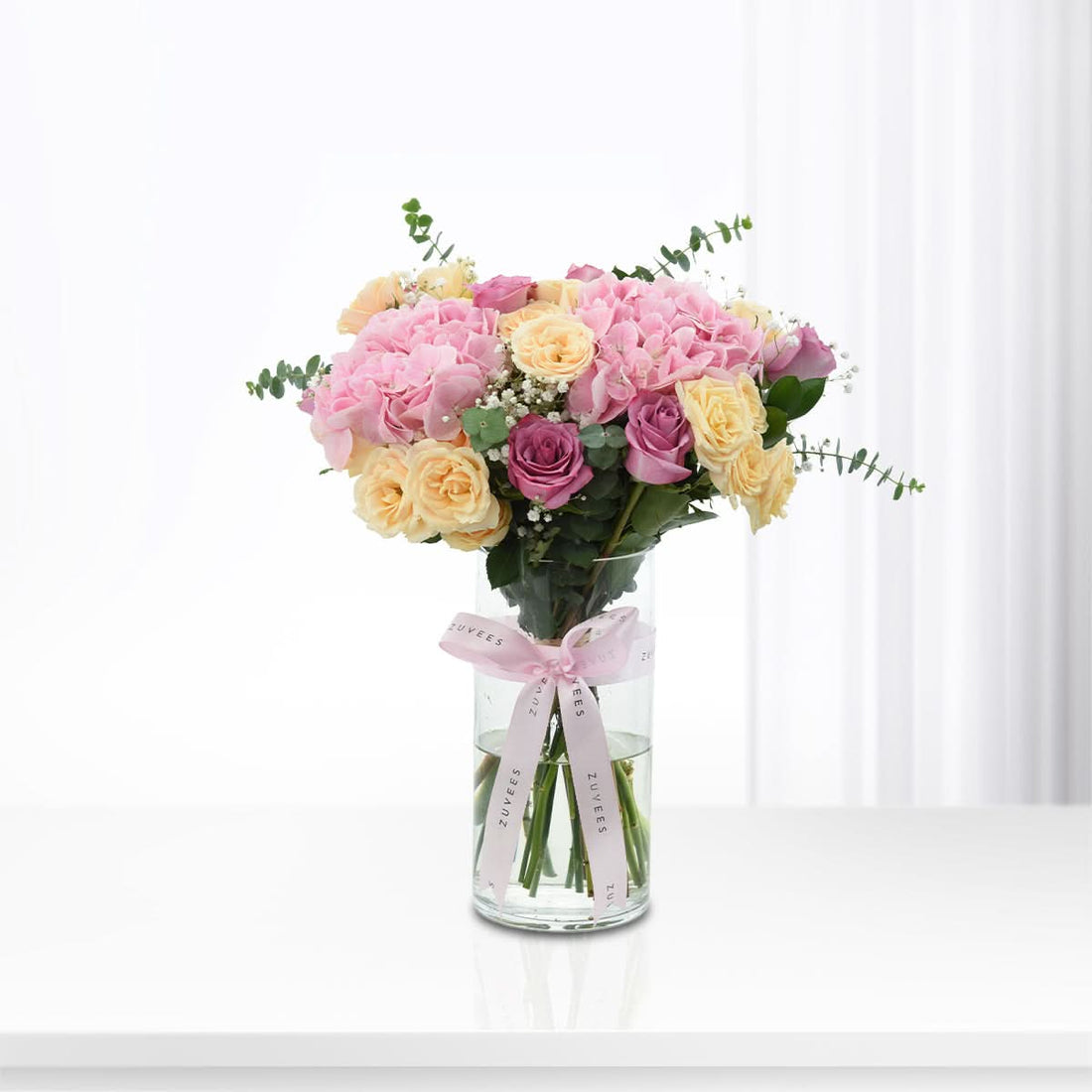 Diwali Pink Hydrangea &amp; Purple Roses Vase - Diwali Gifts
