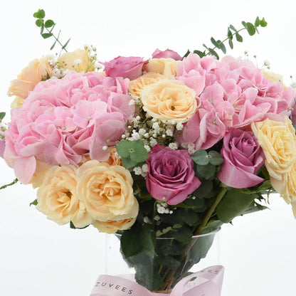 Diwali Pink Hydrangea &amp; Purple Roses Vase - Diwali Gifts