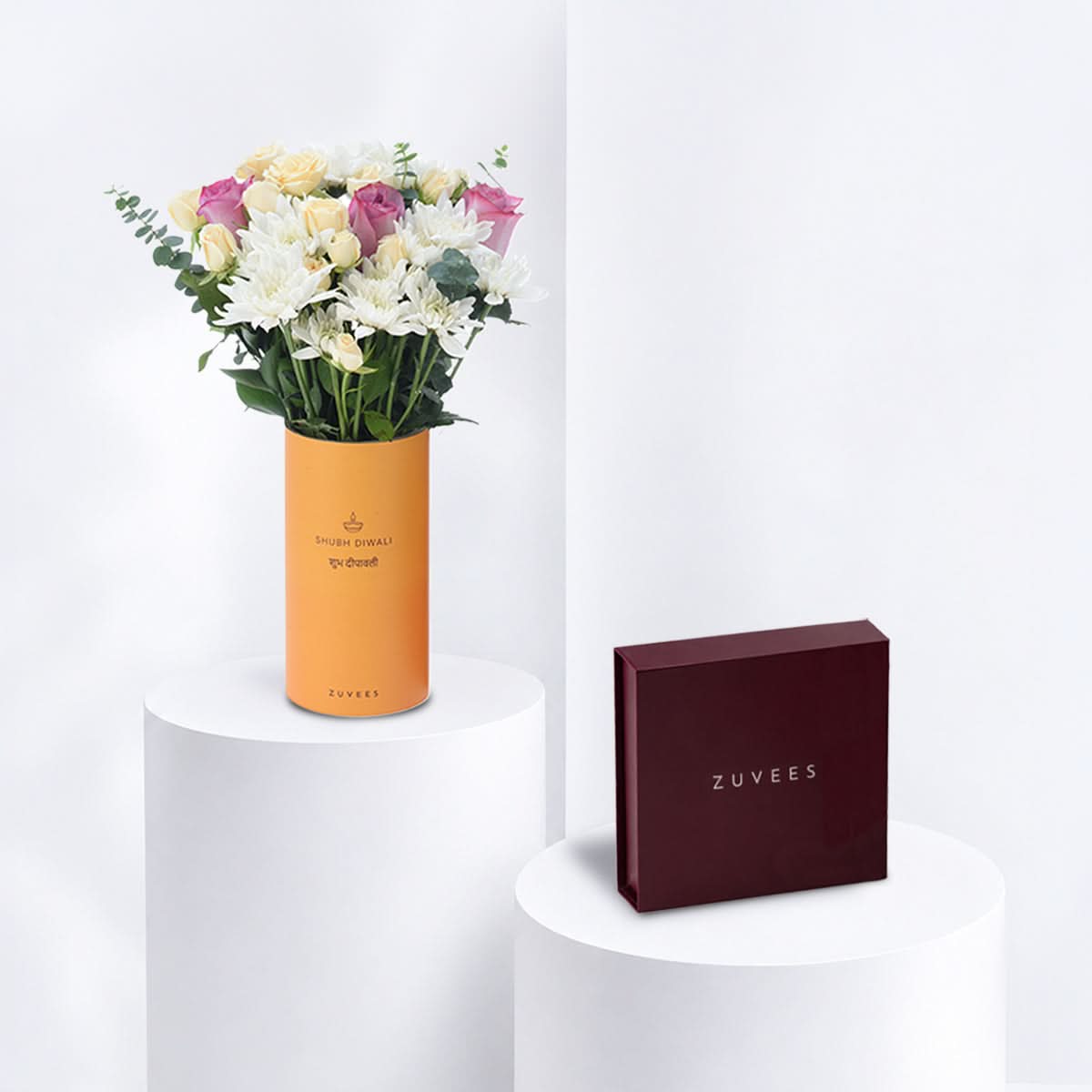 Diwali Purple Rose &amp; Chrysanthemum Vase Chocolate Combo - Zuvees.ae