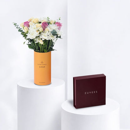 Diwali Purple Rose &amp; Chrysanthemum Vase Chocolate Combo - Zuvees.ae