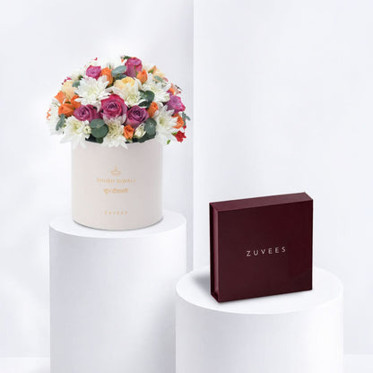 Diwali Purple Rose &amp; Chrysanthemum White Box Chocolate Combo - Diwali Gifts