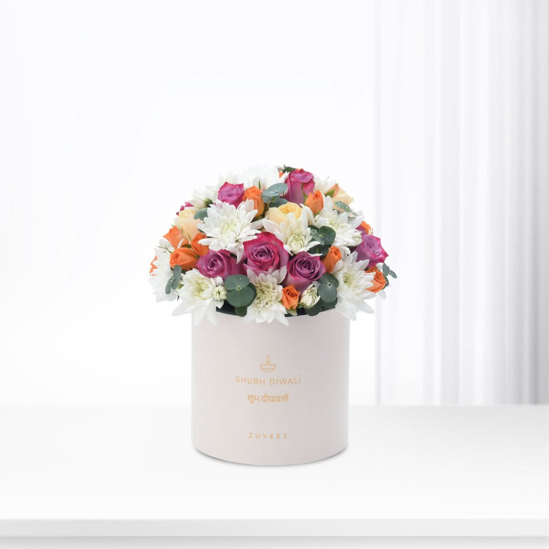 Diwali Purple Rose &amp; White Chrysanthemum Box - Diwali Gifts