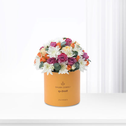 Diwali Purple Rose &amp; White Chrysanthemum Box - Diwali Gifts