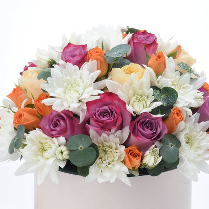 Diwali Purple Rose &amp; White Chrysanthemum Box - Diwali Gifts