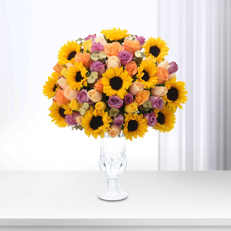 Diwali Radiance Luxury Sunflower &amp; Roses Arrangement