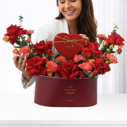 Diwali Red Rose &amp; Heart Dates Gift Box - Diwali Gifts