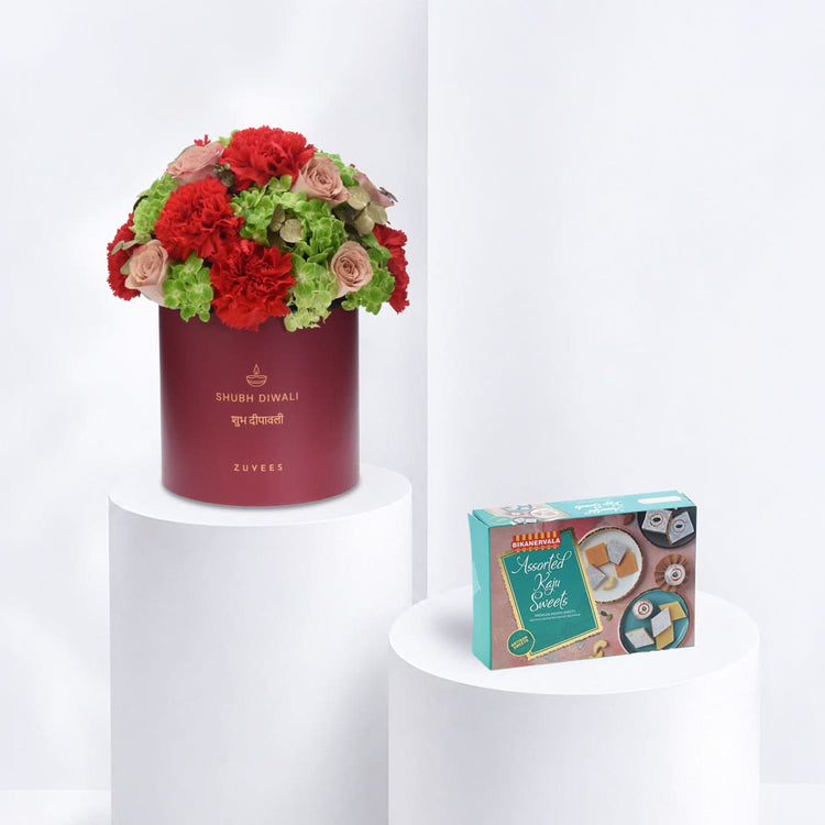 Diwali Cappuccino Rose &amp; Orange Carnation Box - Diwali Gifts