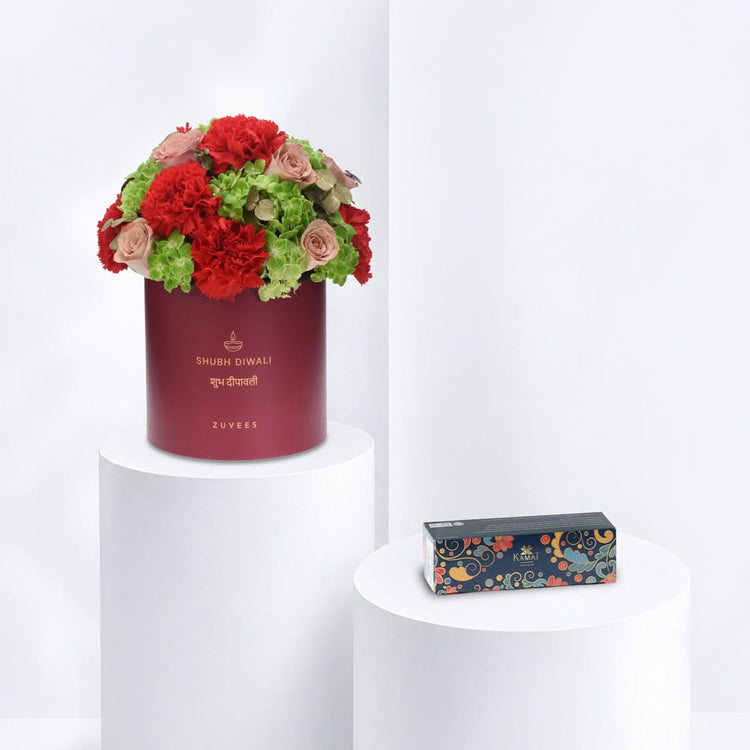 Diwali Cappuccino Rose &amp; Orange Carnation Box - Diwali Gifts
