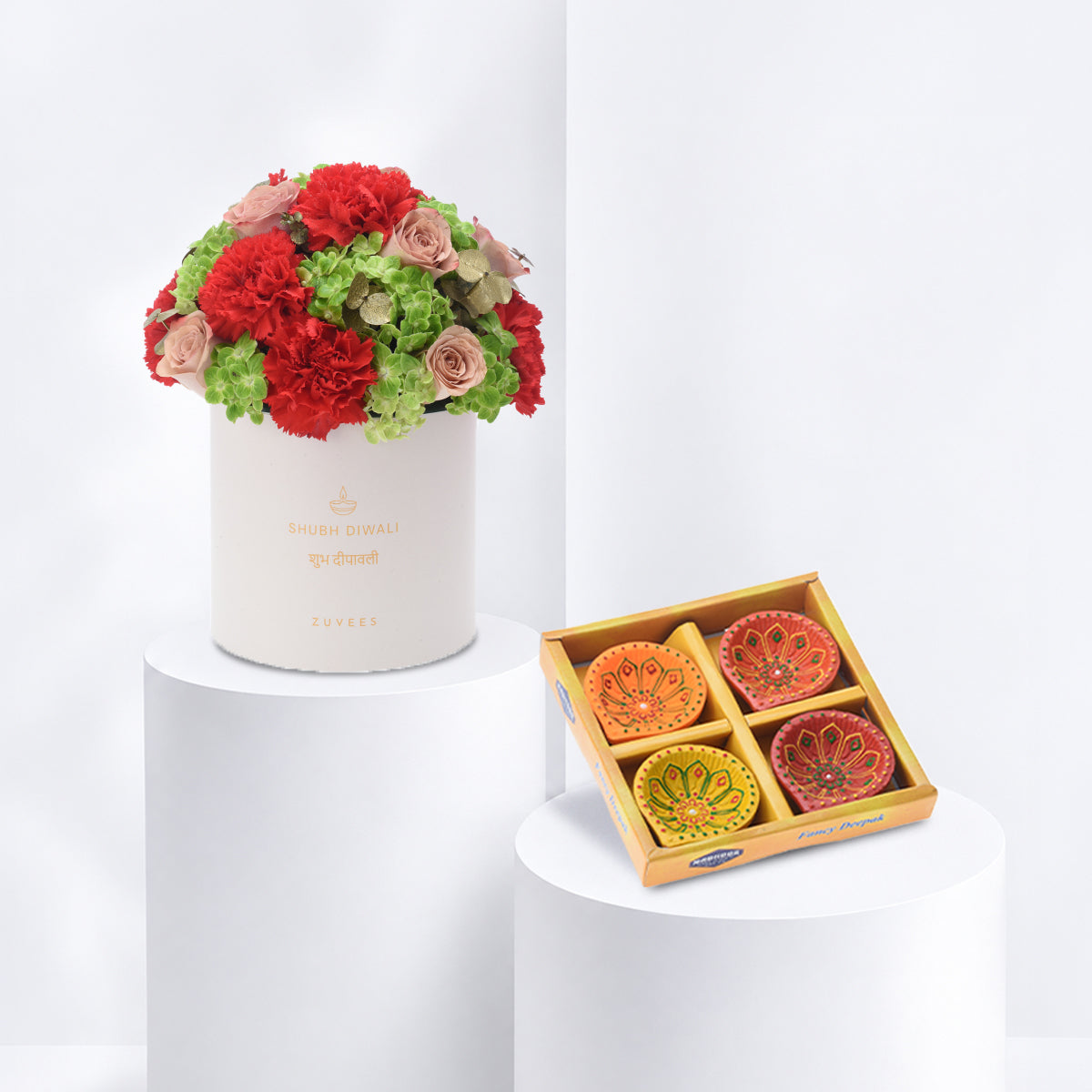 Diwali Cappuccino Rose &amp; Orange Carnation Box - Diwali Gifts