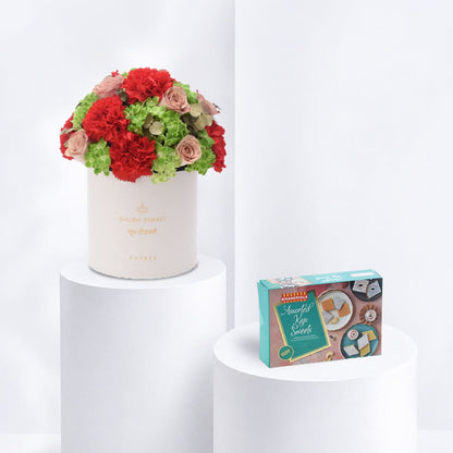 Diwali Cappuccino Rose &amp; Orange Carnation Box - Diwali Gifts