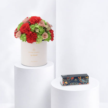 Diwali Cappuccino Rose &amp; Orange Carnation Box - Diwali Gifts