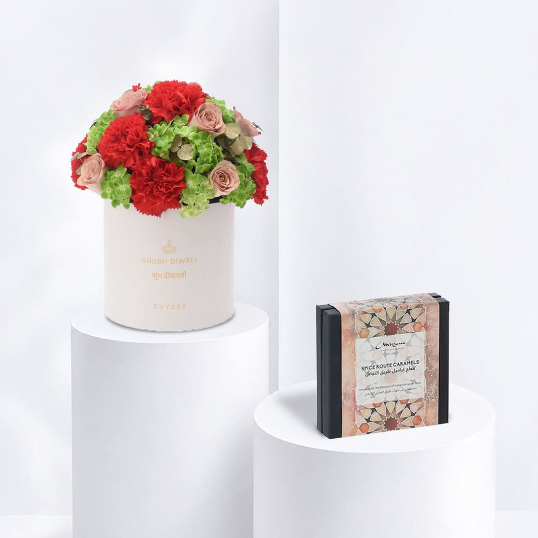 Diwali Rose &amp; Orange Carnation White Chocolate Combo - Zuvees.ae